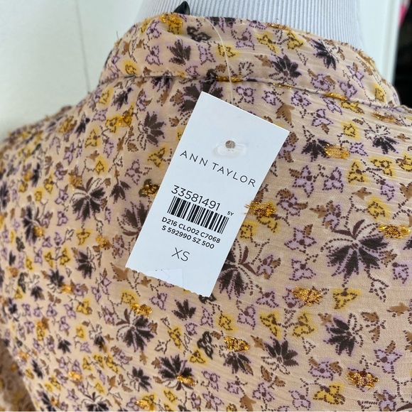 ANN TAYLOR Sz XS PEARL BLUSH Paisley Border Balloon Sleeve Midi Dress Office NEW - Picture 7 of 16